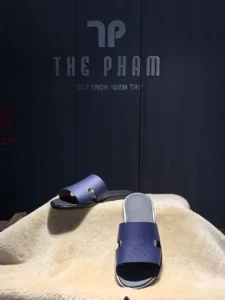 Dép da TP nam cao cấp xanh blue | Dép da thủ công Thế Phạm